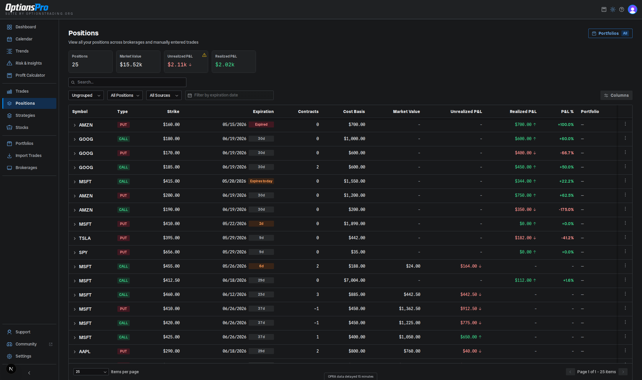 Profit calculator with option legs, payoff diagram, and summary metrics